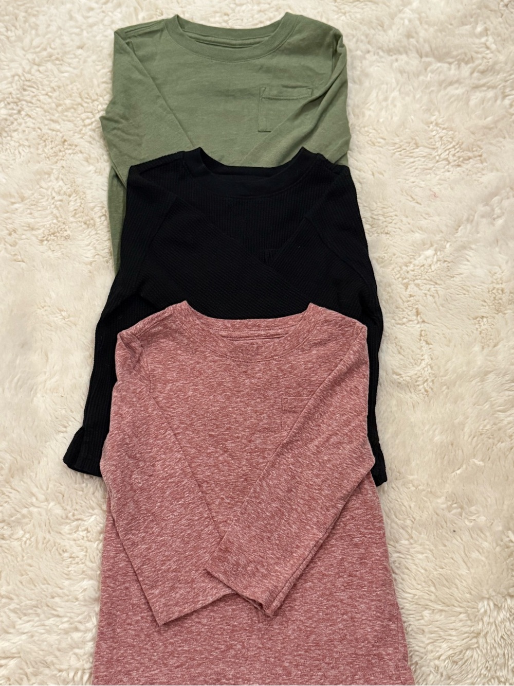 Kid’s Long Sleeve Crew Neck Top - Rose, Black, Olive